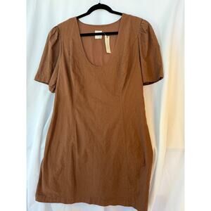 Anthropologie Maeve Brown Linen Blend Puff Sleeve Dress XL Cutout Back